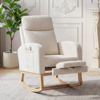 Corduroy Nursery Rocking Chair, Tufted Glider Rocker with Adjustable Footrest & Side Pocket