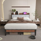 Heavy Duty Metal Bed Frame with Headboard Charging Station 1100lbs Capacity Easy Assembly For Bedroom