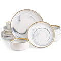 Marble Gold Rim Dinnerware Set for 4