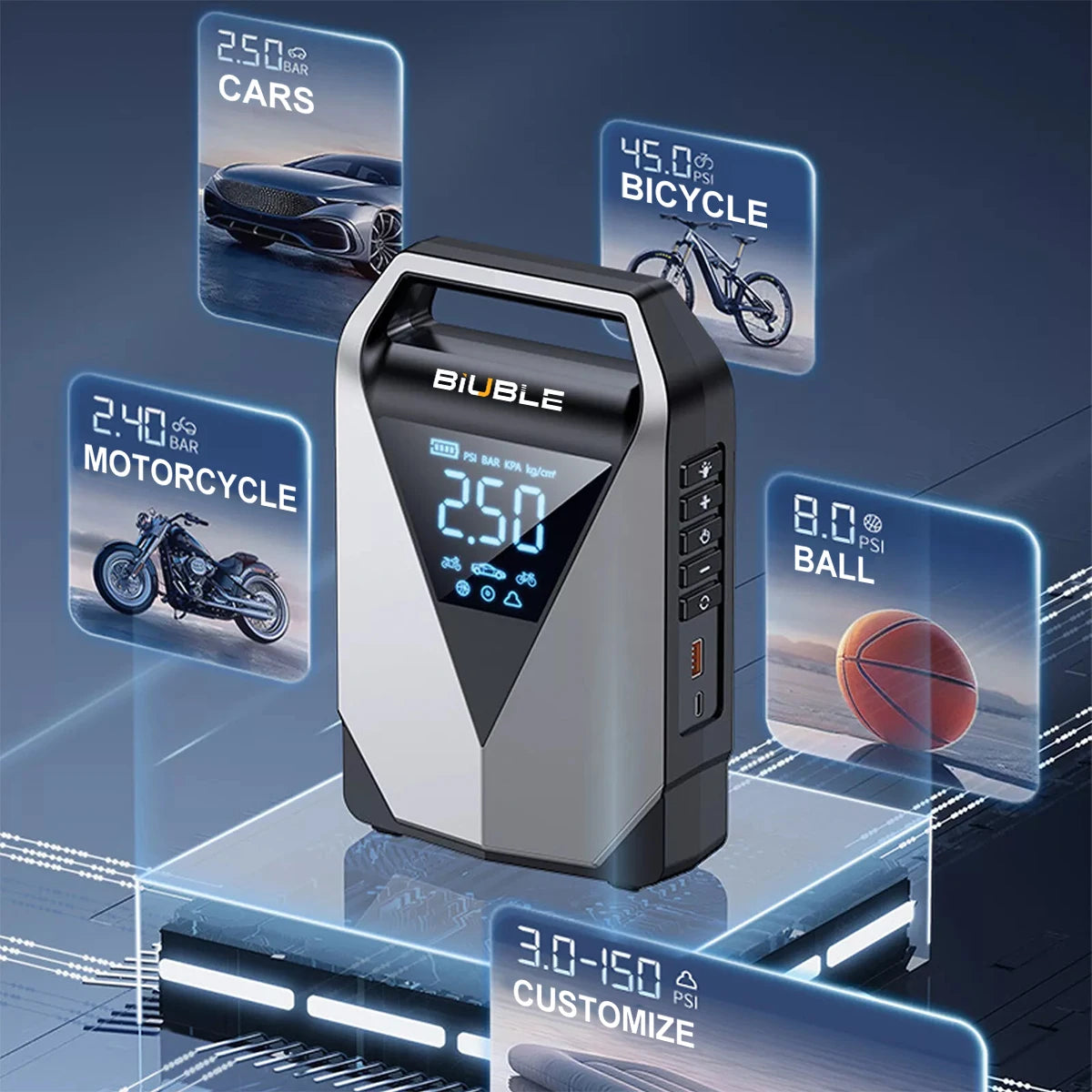 4 In 1 Car Jump Starter 12000mAh Battery