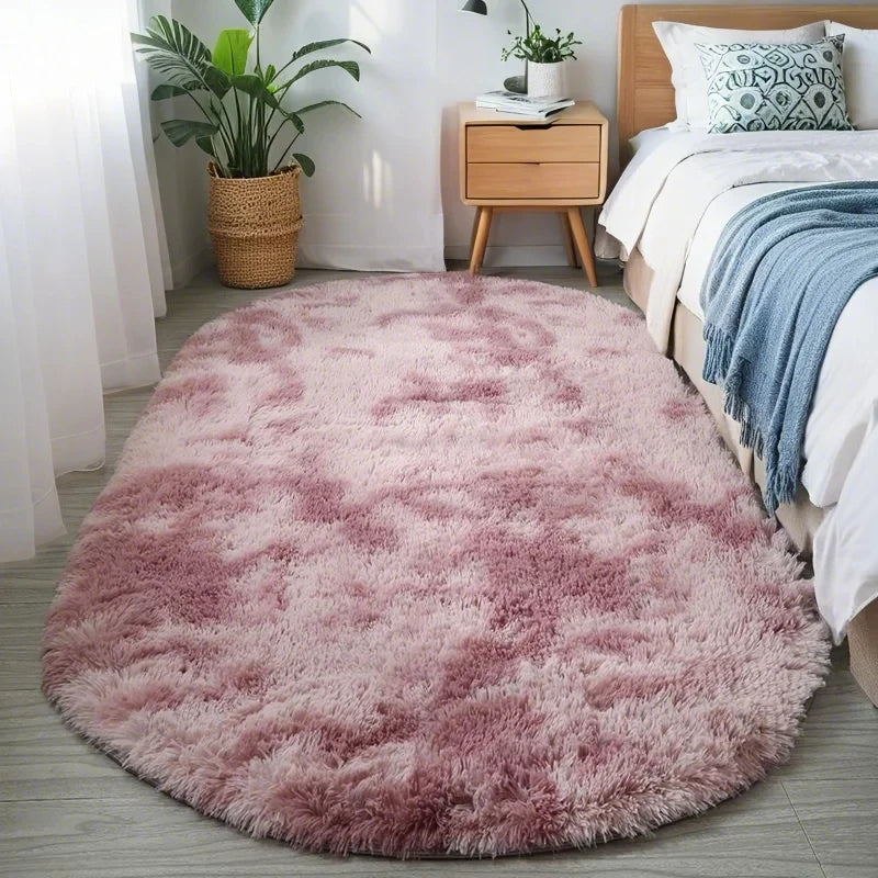 Fluffy Oval Plush Carpet Extra Soft For Living Room Sofa Area Bedroom Non-Slip