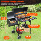 Spacious Barrel Charcoal BBQ Grill with Offset Smoker - Perfect for Outdoor Backyard, Camping, and Parties