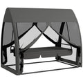 3-Seat Outdoor Porch Swing Bed with Convertible Backrest Cushion Canopy