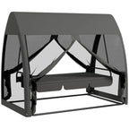 3-Seat Outdoor Porch Swing Bed with Convertible Backrest Cushion Canopy