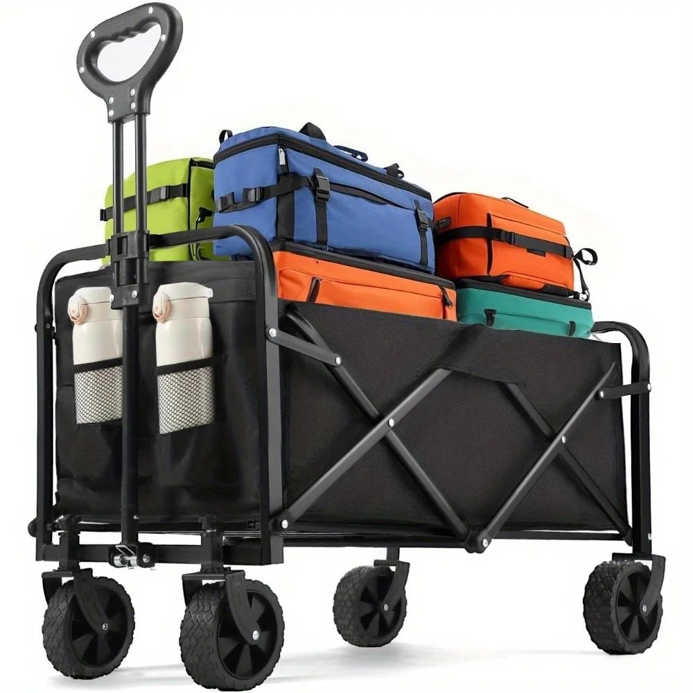 Heavy Duty Foldable, Portable Wagons for Groceries, Beach Cart with All-Terrain Wheels  Drink Holders