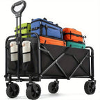 Heavy Duty Foldable, Portable Wagons for Groceries, Beach Cart with All-Terrain Wheels  Drink Holders