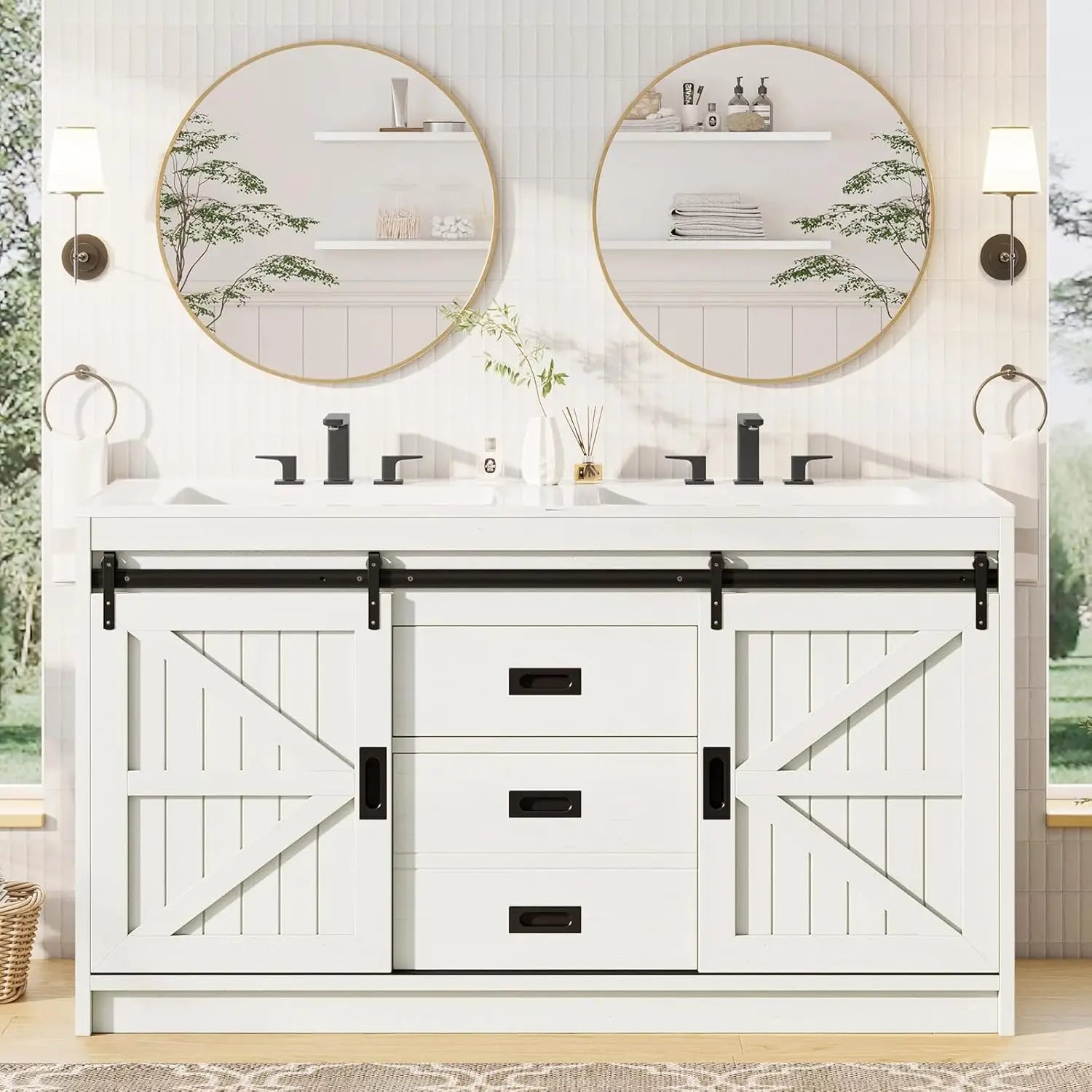 61" Farmhouse Double Bathroom Vanity with Sink Combo