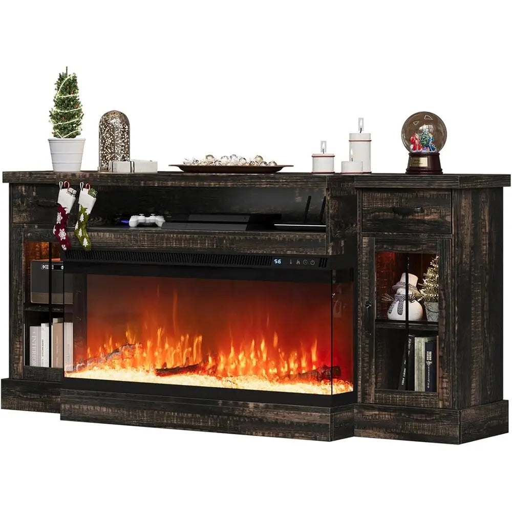 3-Sided Glass Fireplace TV Stand for TVs up to 80''