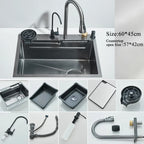304 Stainless Steel Waterfall Kitchen Sink Large Single Slot