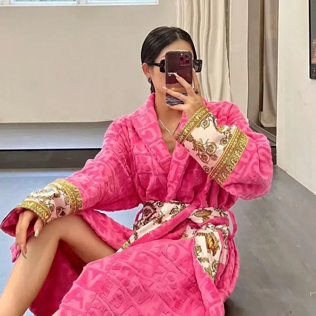 Long Sleeve Adult Bathrobe with Sashes Pockets