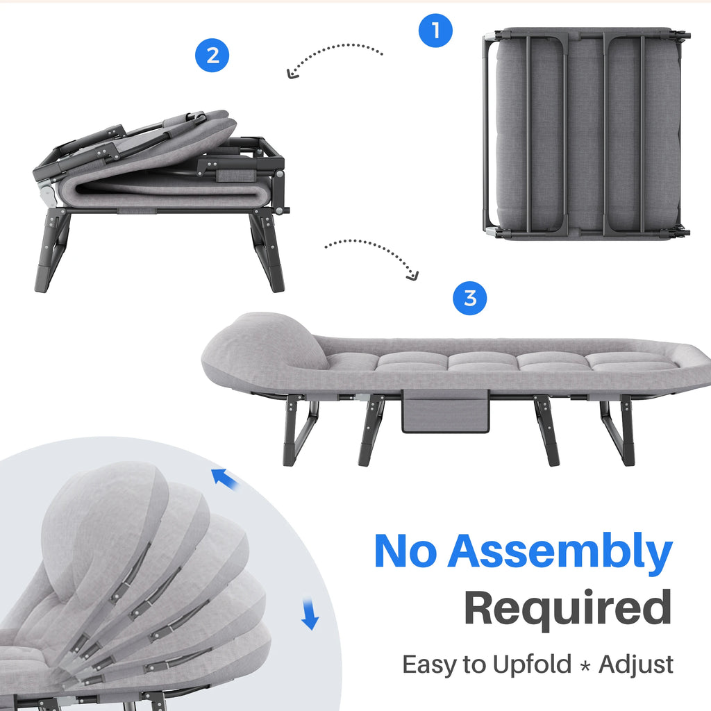 Adjustable Folding Camping Bed with Mattress Lightweight with Carry Bag 6 Angle Foldable Camping Bed for Camp Outdoor Supports 450 lbs