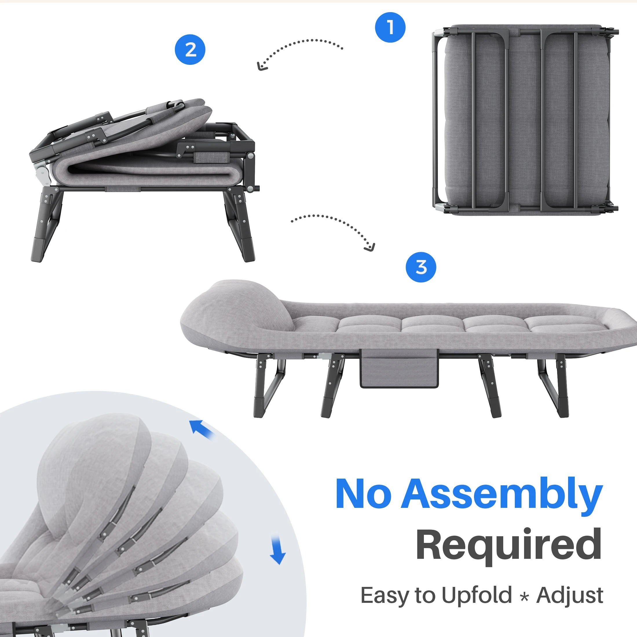 Adjustable Folding Camping Bed with Mattress Lightweight with Carry Bag 6 Angle Foldable Camping Bed for Camp Outdoor Supports 450 lbs