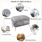 Contemporary Velvet Loveseat Chair with Gold-Finished Metal Legs, 2-Seat Sofa for Living Room, Bedroom, Home Office, Grey