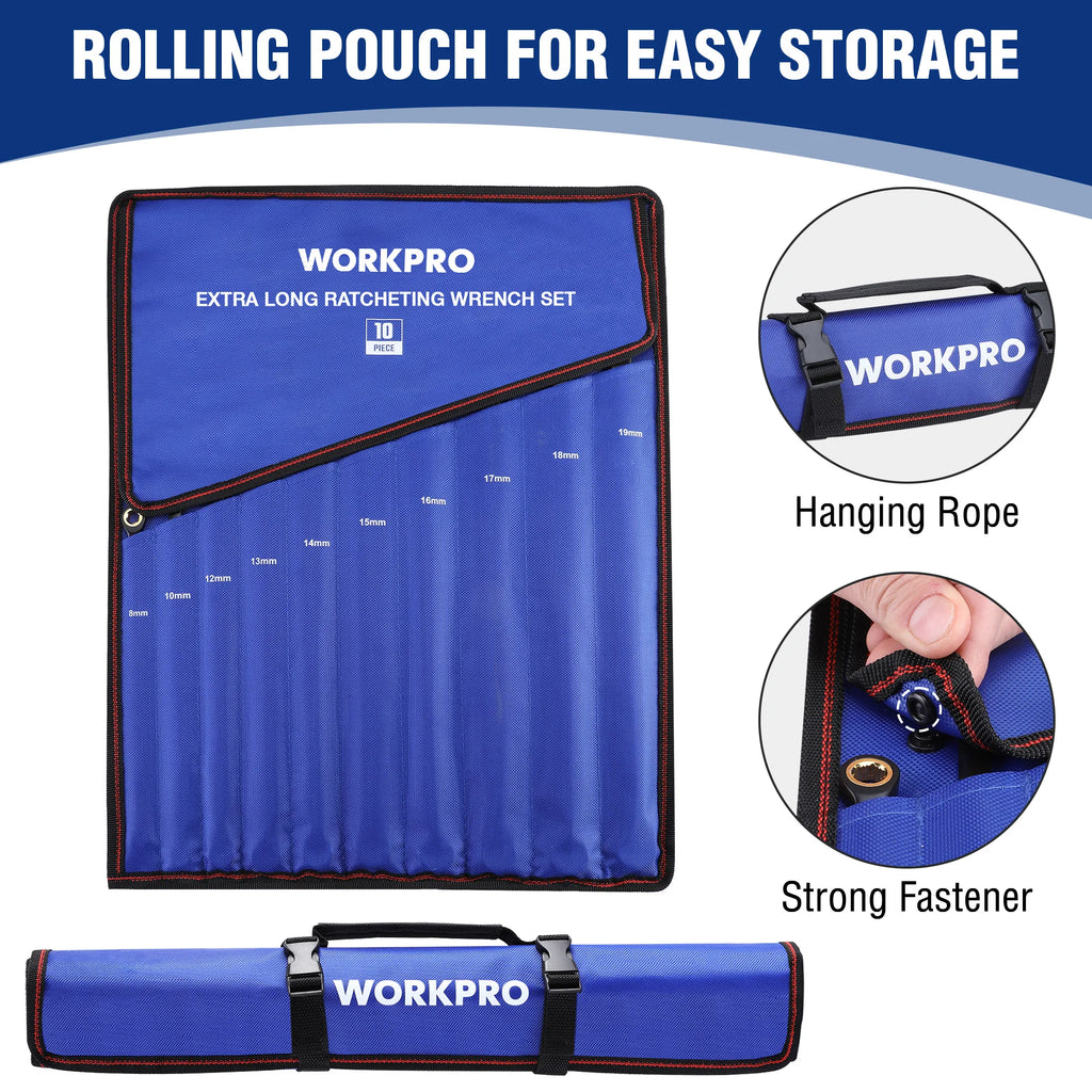 10pcs 72-Teeth Extra Long Ratcheting Wrench Set Metric 8-19 mm