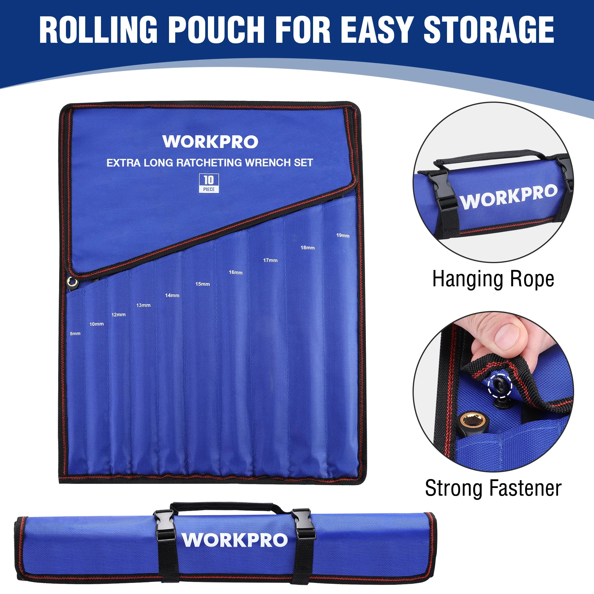 10pcs 72-Teeth Extra Long Ratcheting Wrench Set Metric 8-19 mm