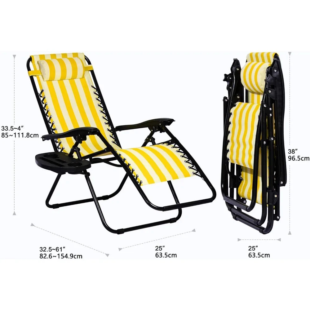 Set of 2 Relaxing Recliners Patio Chairs Adjustable Steel Mesh Zero Gravity Lounge Chair Beach Chairs with Pillow Customized