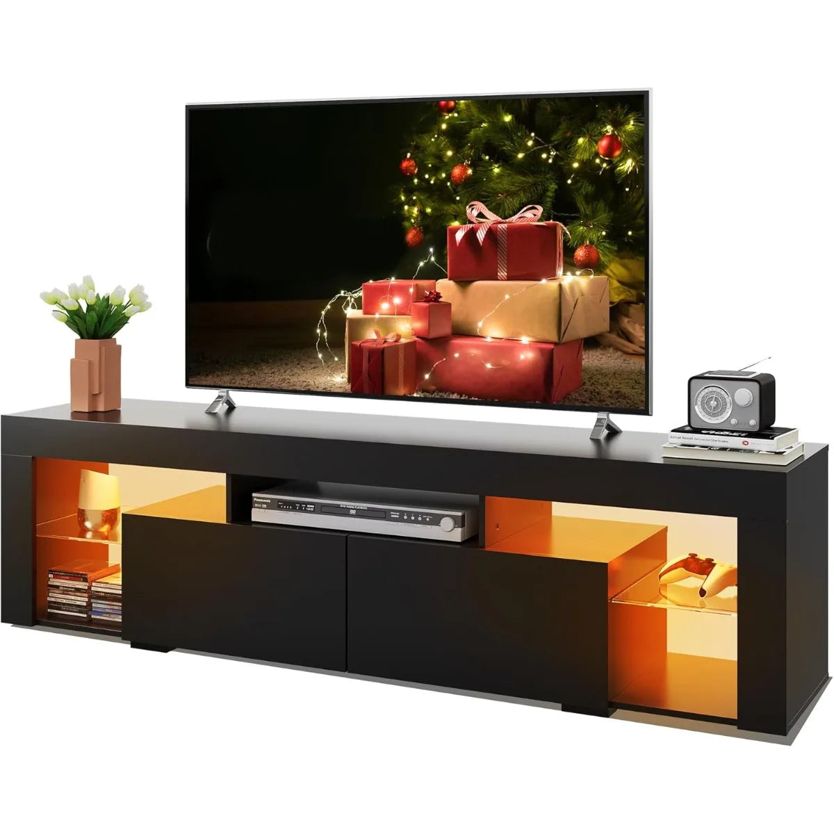 Modern Entertainment Center for 32-60 Inch TVs, LED Lights & 2 Drawers