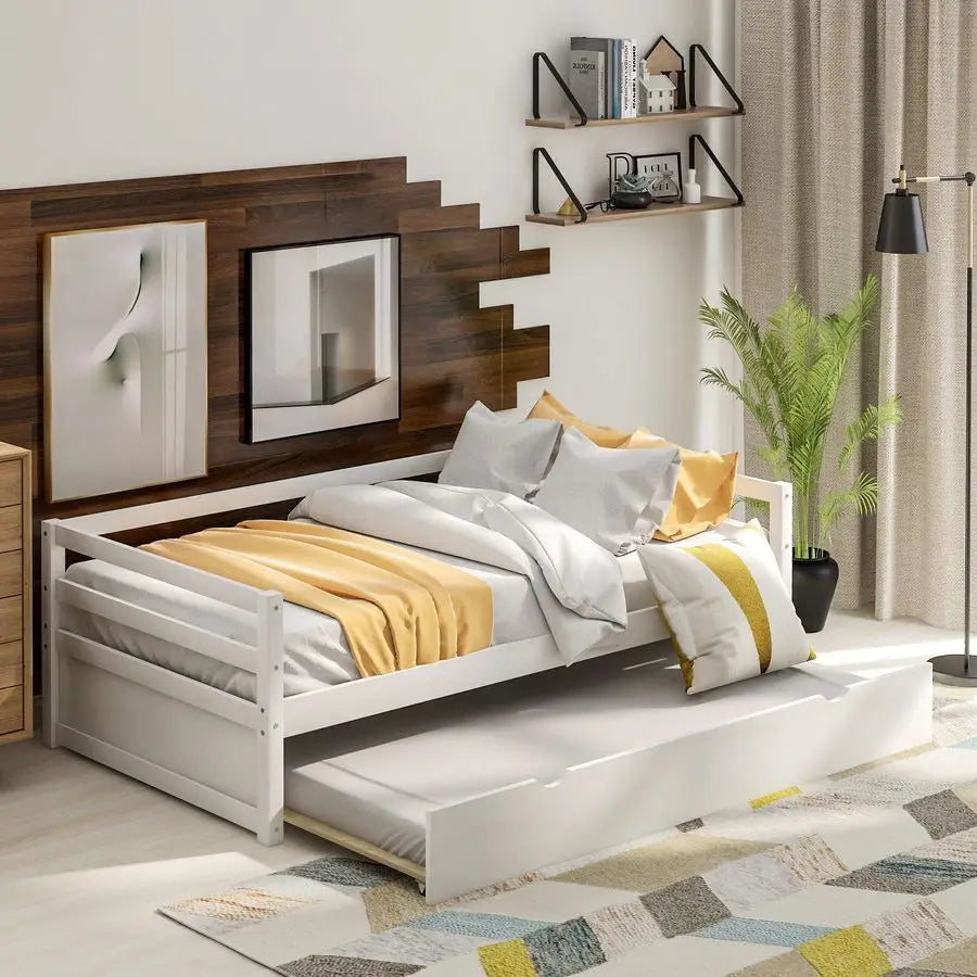 Solid Wood Captains Bed Twin Size Sofa Bed Frame White