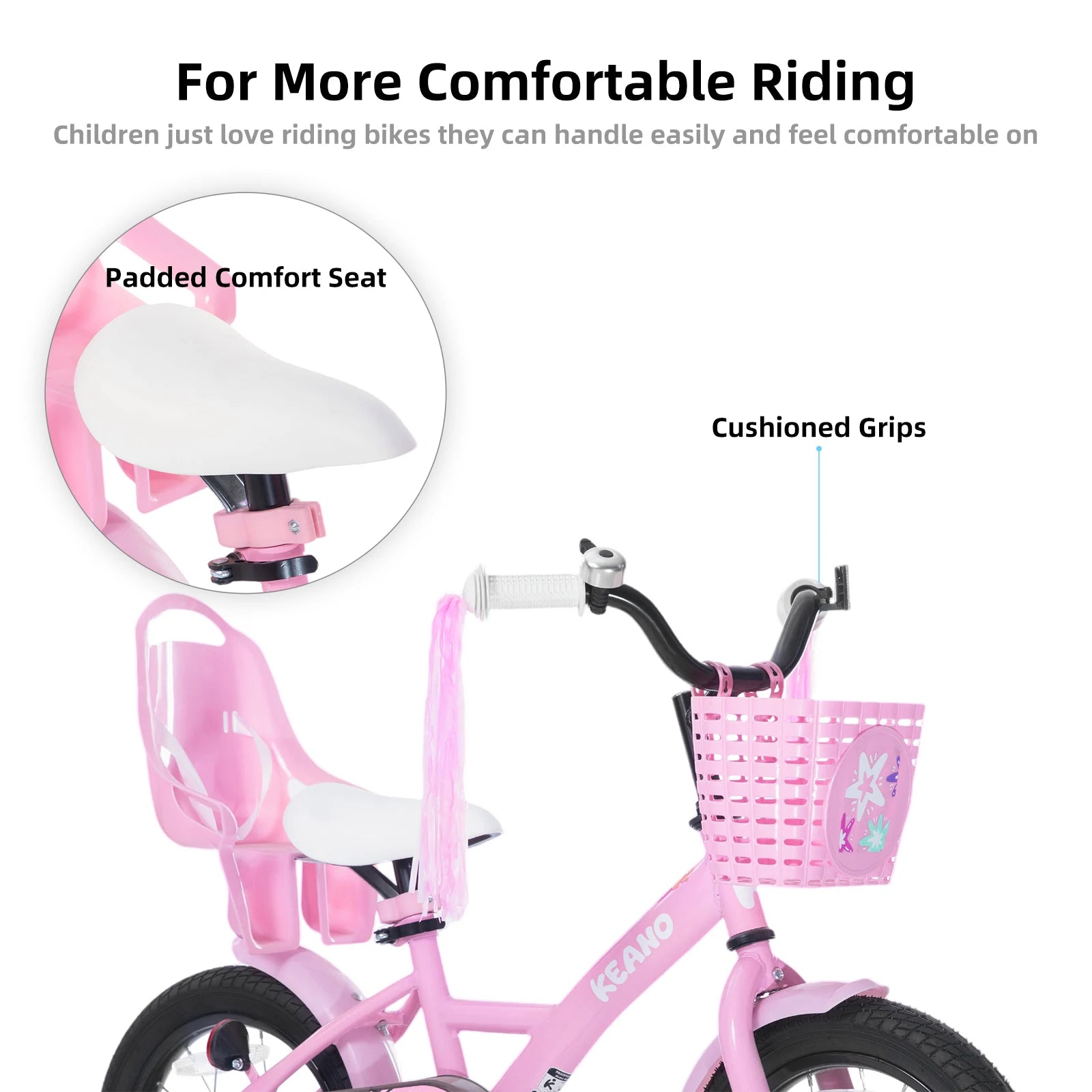 Ages 3-10 Years, Girls' Bikes with Training Wheels, Streamers, Basket and Doll Seat