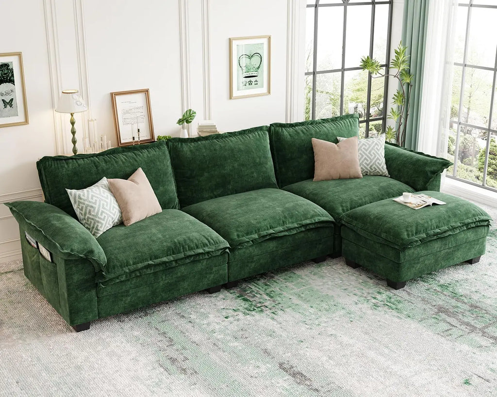 U-Shaped Modular Sectional Sofa, Cloud Couch with Ottoman,