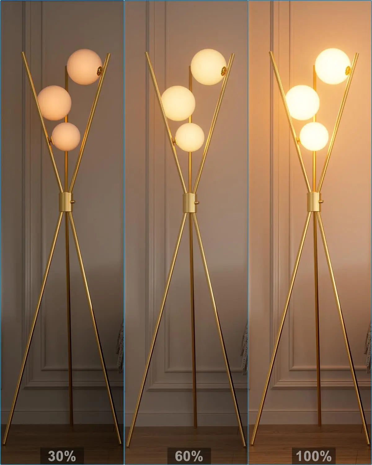 Dimmable Tripod Floor Lamp with 3 Bulbs