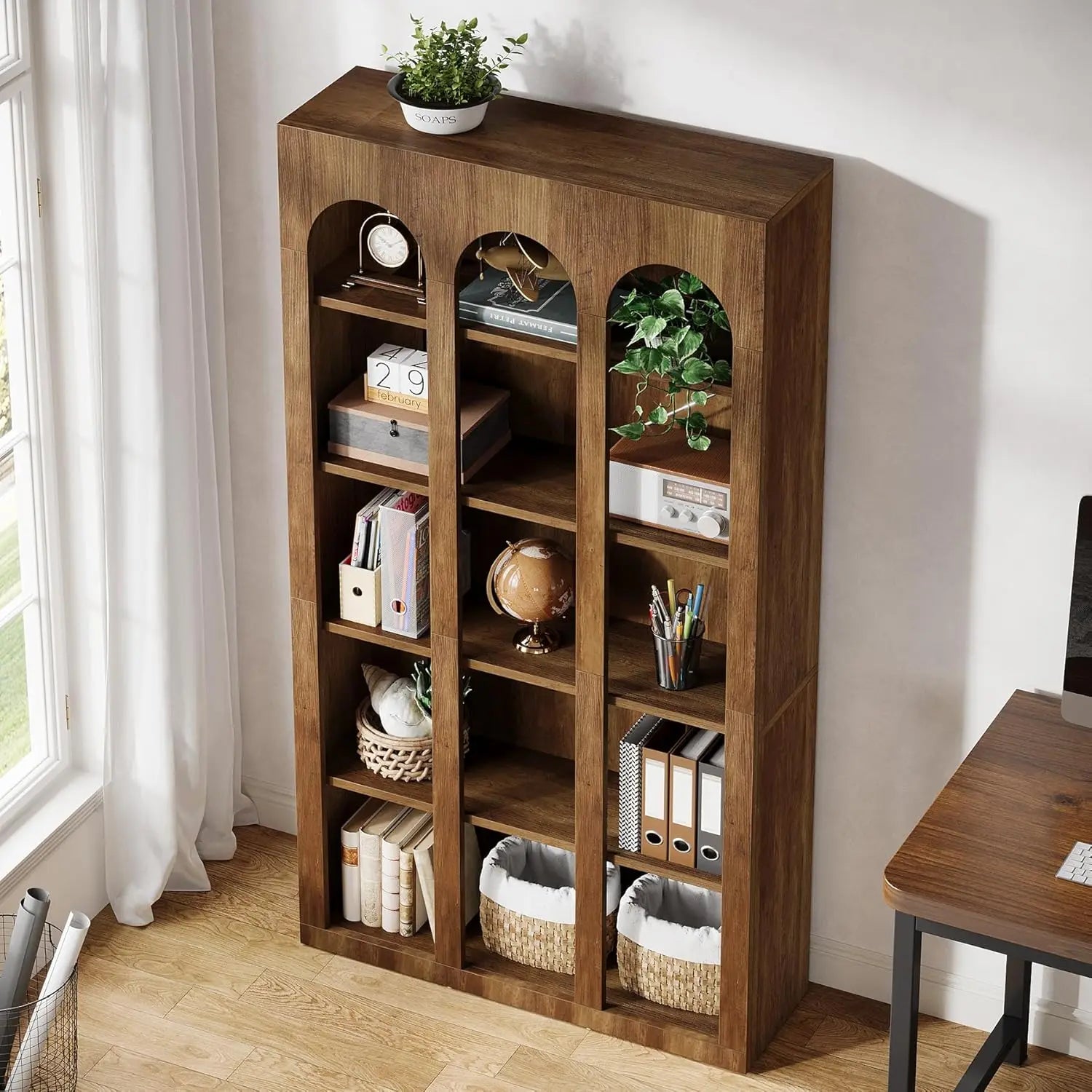 5-Tier Bookshelf, 70.87-Inch Mid Century Modern Bookcase with Open Shelves
