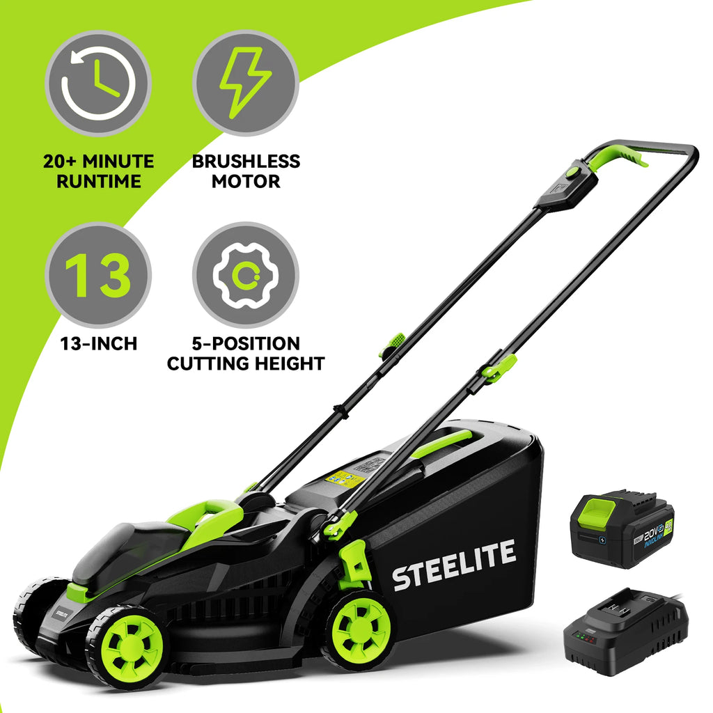 2-in-1 Lightweight Cordless Lawn Mower Brushless with 21V 4.0Ah Battery and Charger