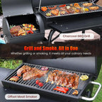 Spacious Barrel Charcoal BBQ Grill with Offset Smoker - Perfect for Outdoor Backyard, Camping, and Parties