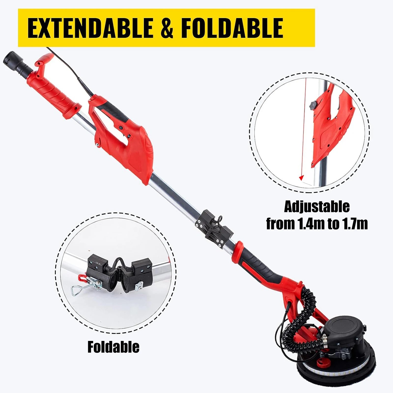 850W Variable Speed 800-1750 RPM Electric Drywall Sander with Telescope Handle