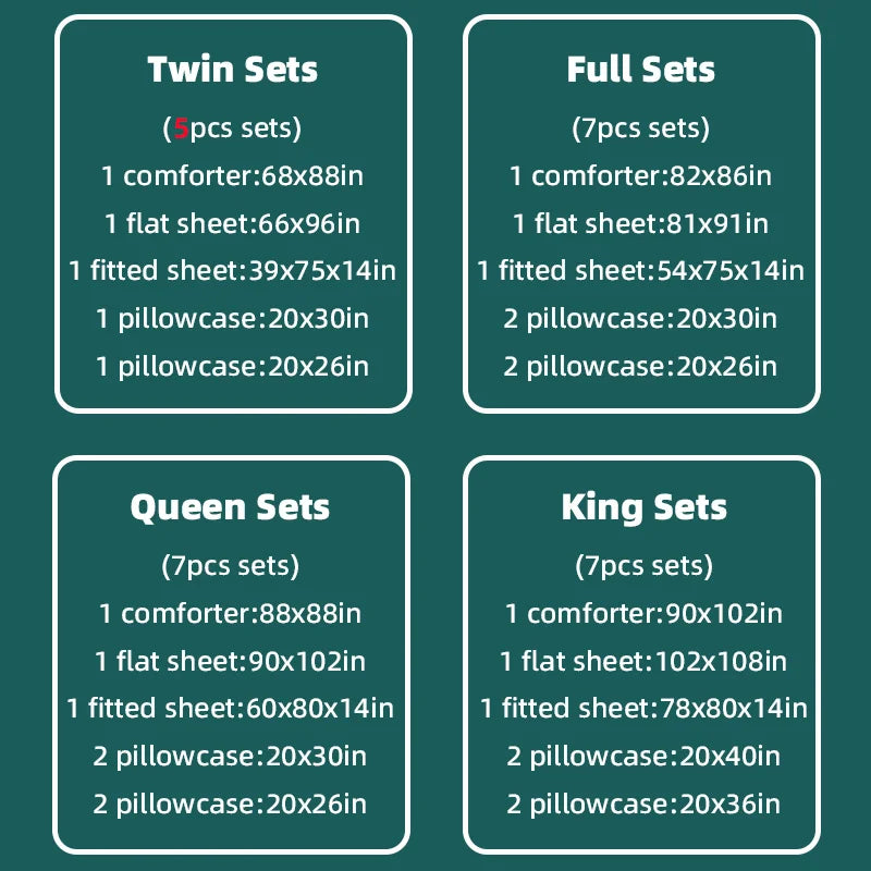 5pcs/7pcs Twin Full Queen King Bedding Sets