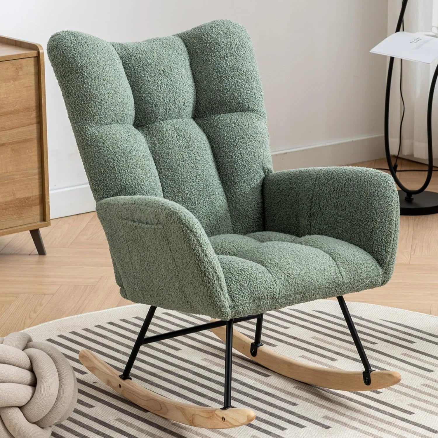 Modern Upholstered Nursery Rocking Chairs, with Side Pocket High Back