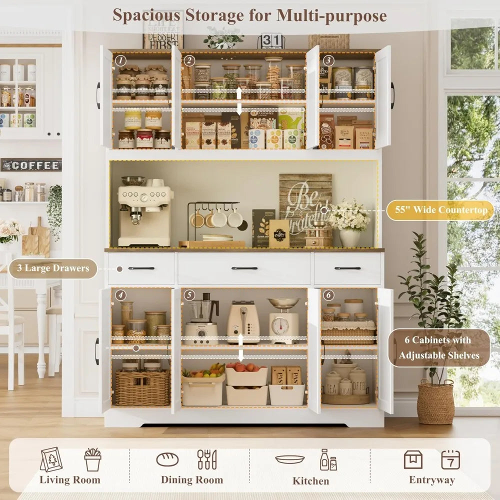 71" Tall Kitchen Pantry Storage Cabinet with Charging Station
