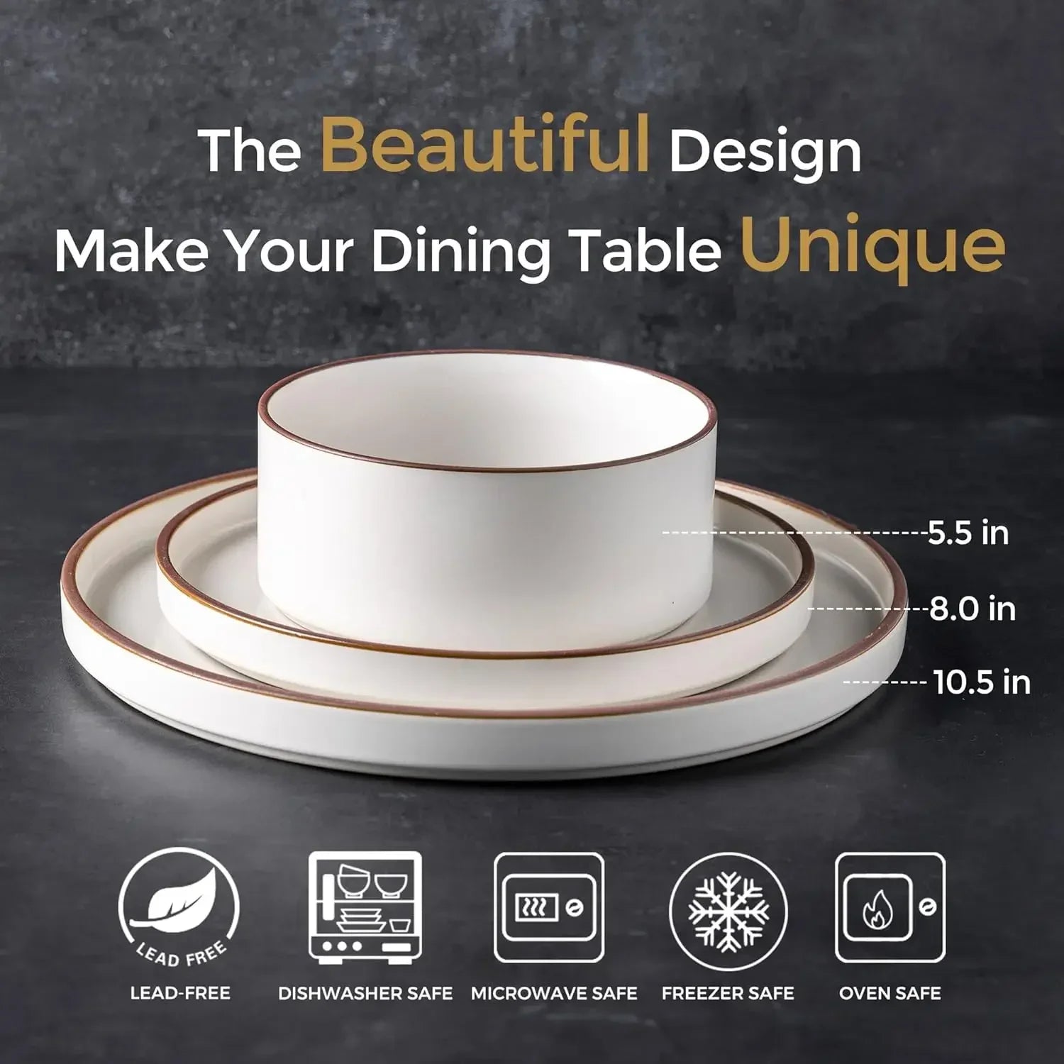 Ceramic Dinnerware Sets for 8, High Edge Stoneware Plates and Bowls Set, Chip and Crack Resistant | Oven & Dishwasher