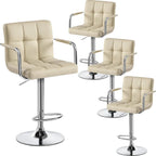 Adjustable Swivel Bar Stools Set of 2, Hydraulic Counter Height with Armrest & Back, PU Leather for Kitchen & Bar