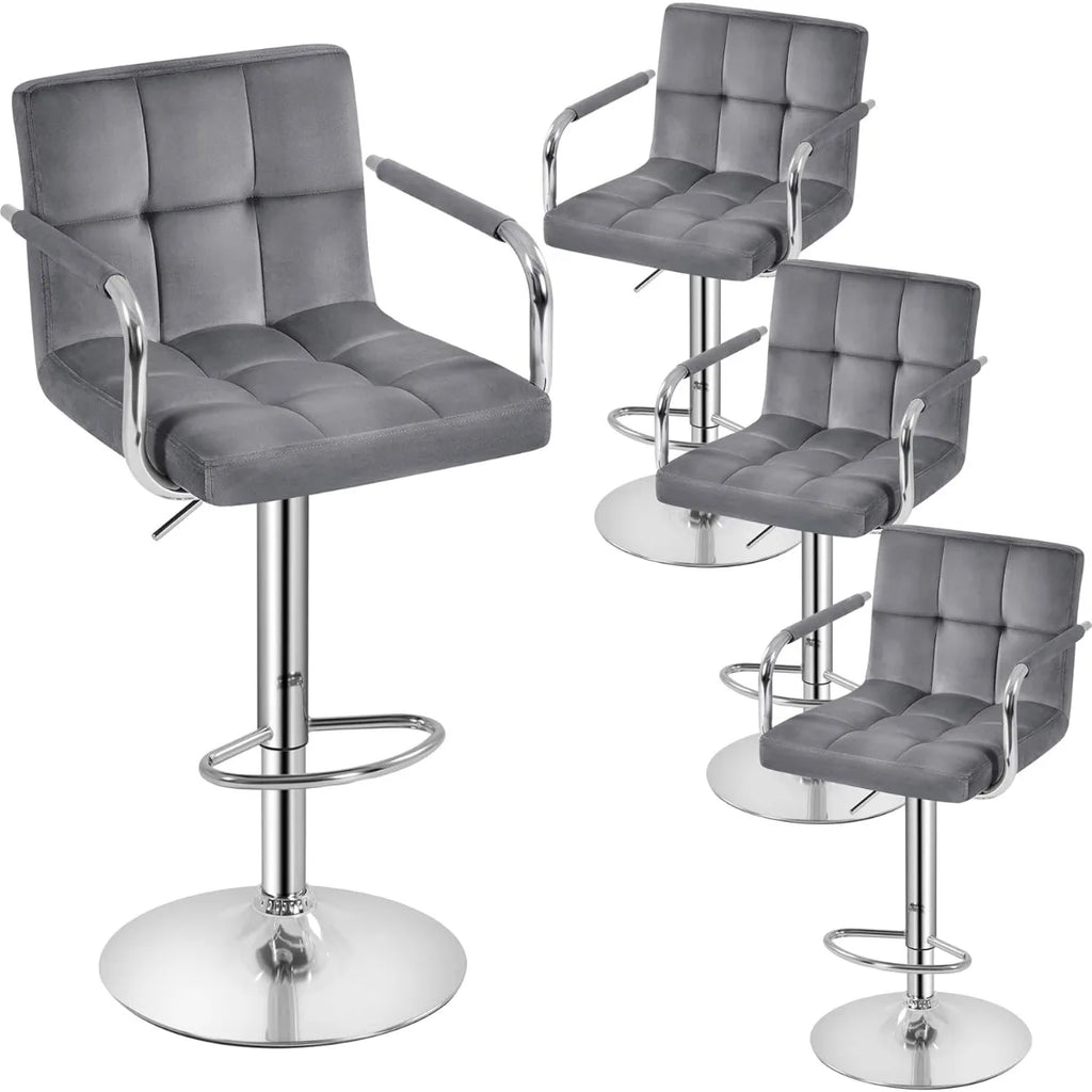 Adjustable Swivel Bar Stools Set of 2, Hydraulic Counter Height with Armrest & Back, PU Leather for Kitchen & Bar