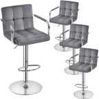 Adjustable Swivel Bar Stools Set of 2, Hydraulic Counter Height with Armrest & Back, PU Leather for Kitchen & Bar