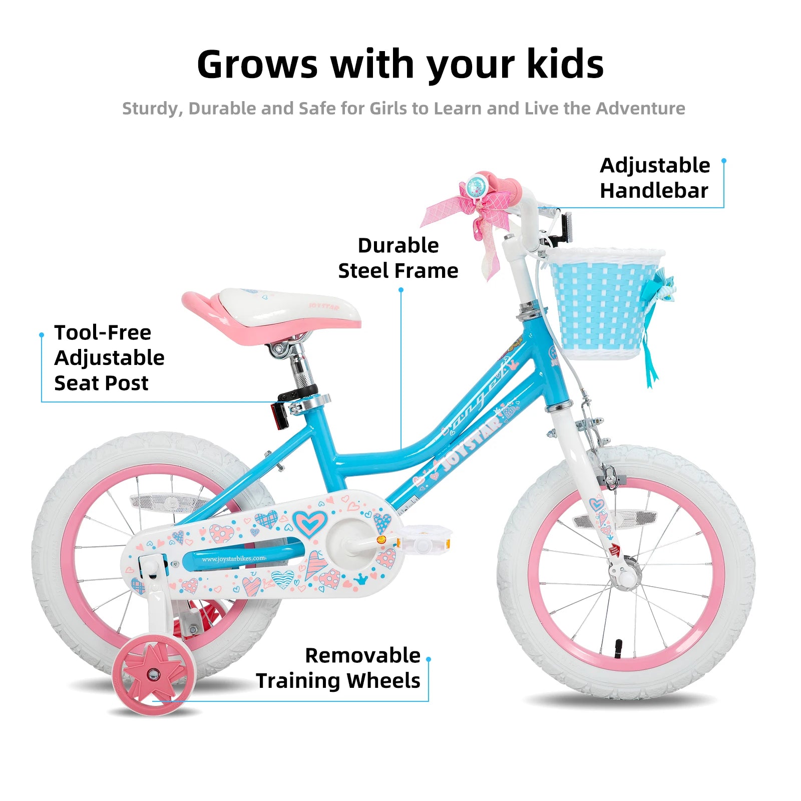 Colorful Girls Bike with Basket & Training Wheels 12 14 16 18 Inch Kids Bike Foot Brake