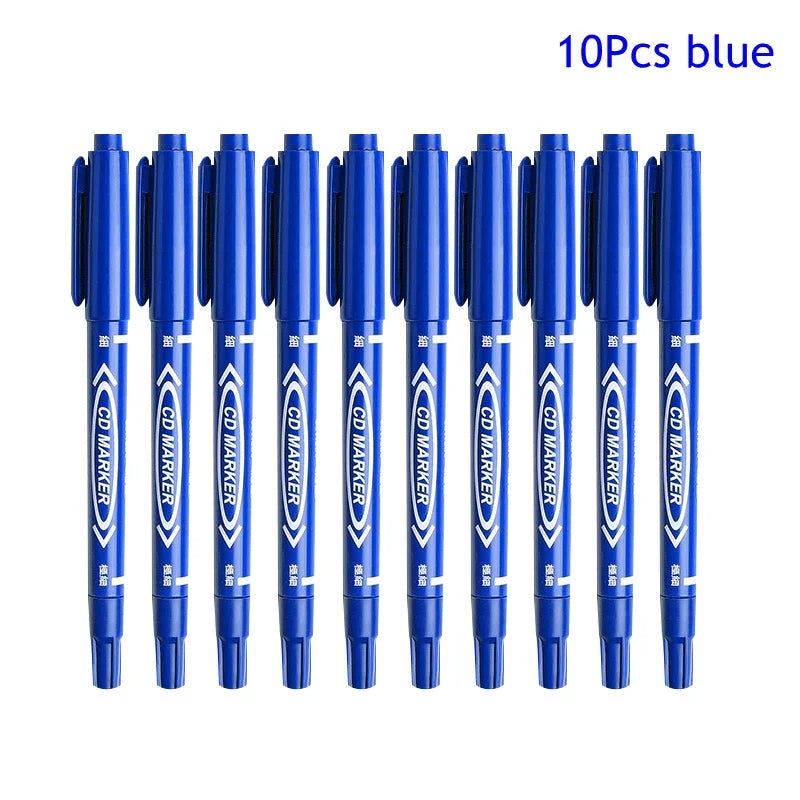 10Pcs/set Double Tip Art Black Blue ink Permanent Paint Marker Pen for Plastic Wood Stone Metal Glass Doodling Marking Graffiti