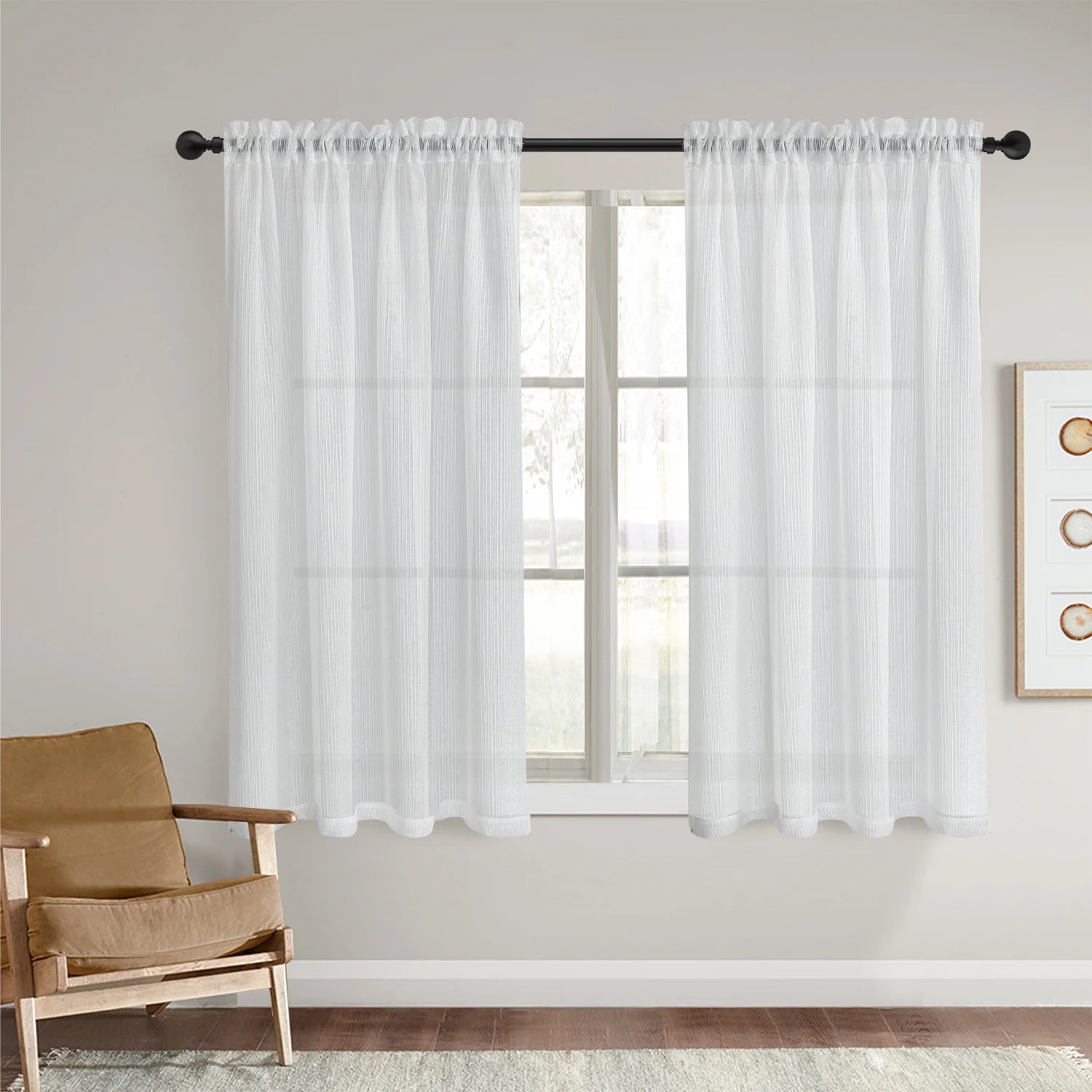 2PCS  rod pocket type Tulle Sheer Voile with window curtains