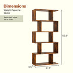 62IN Geometric Bookcase 5 Tier S-Shaped Wooden Display Bookshelf