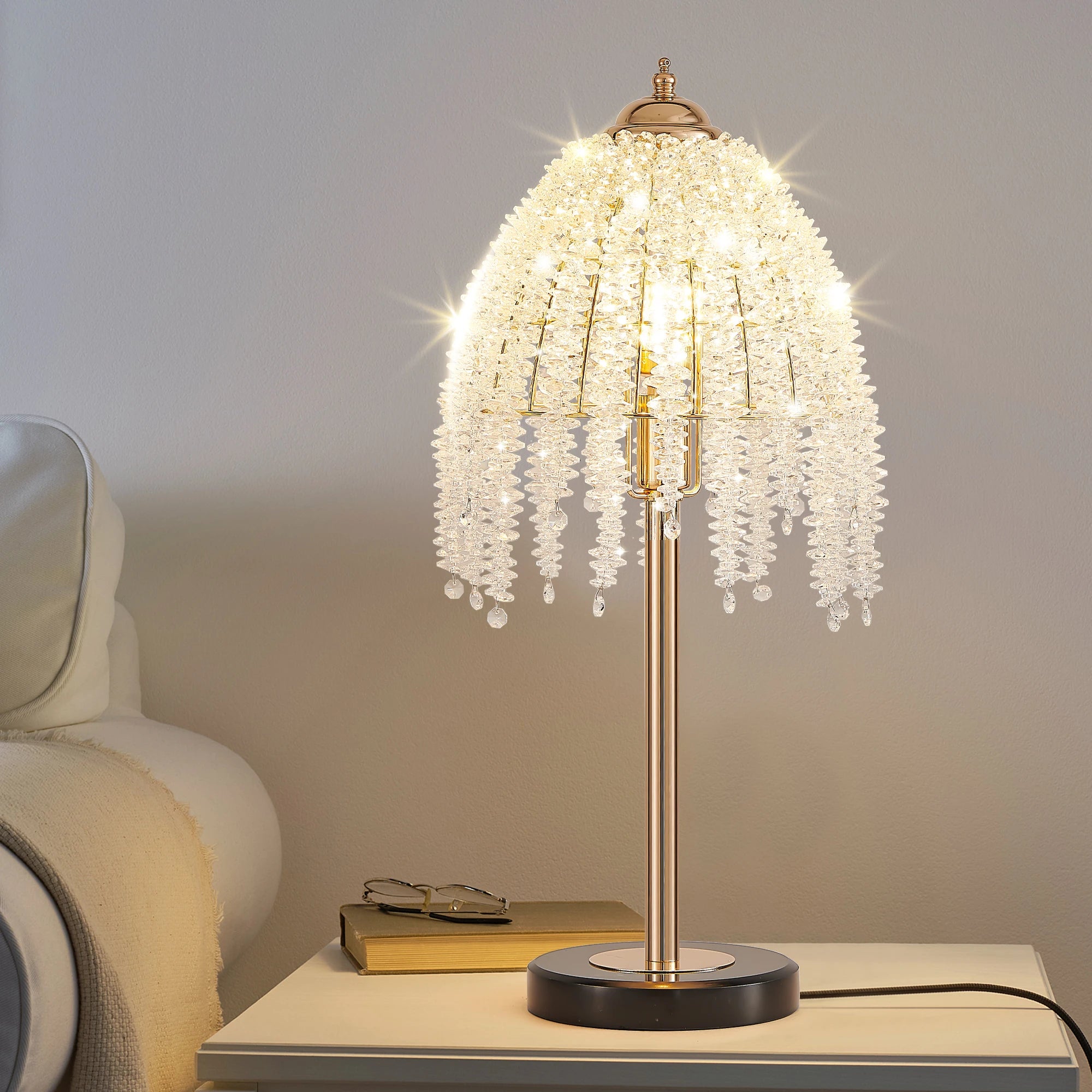 Elegant Crystal Table Lamp Vintage Waterfall Design