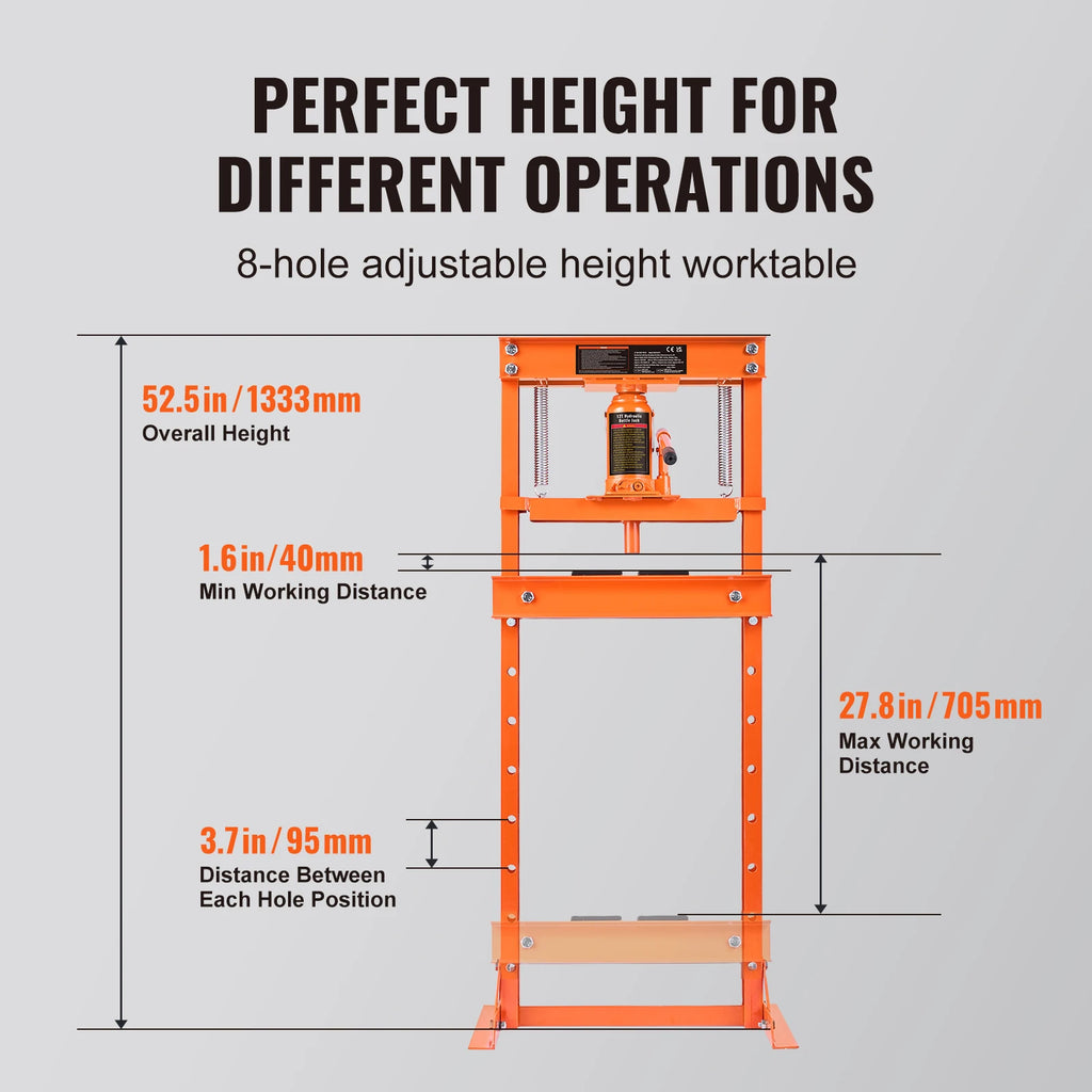 Hydraulic Shop Press 6/12T H-Frame Adjustable Hydraulic Floor Press w/ Plates Heavy Duty