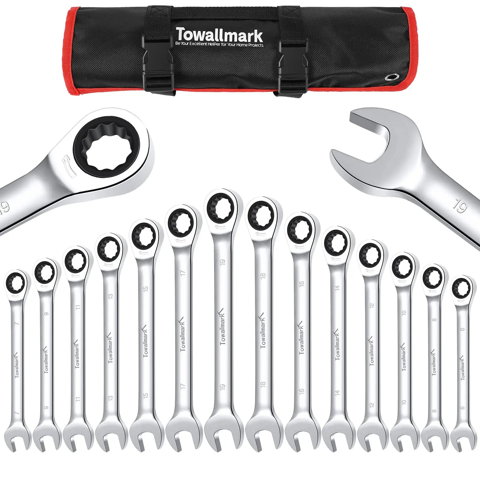 14-Piece Wrench Set, Ratcheting Wrench Set, Metric 6-19mm