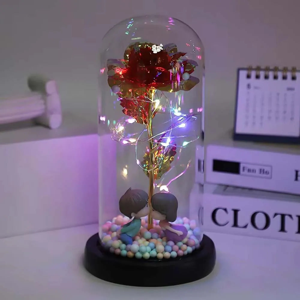 Mothers Day Rose Gifts, Eternal Crystal Flower Light Up Rose in Glass Dome with Butterfly Moth