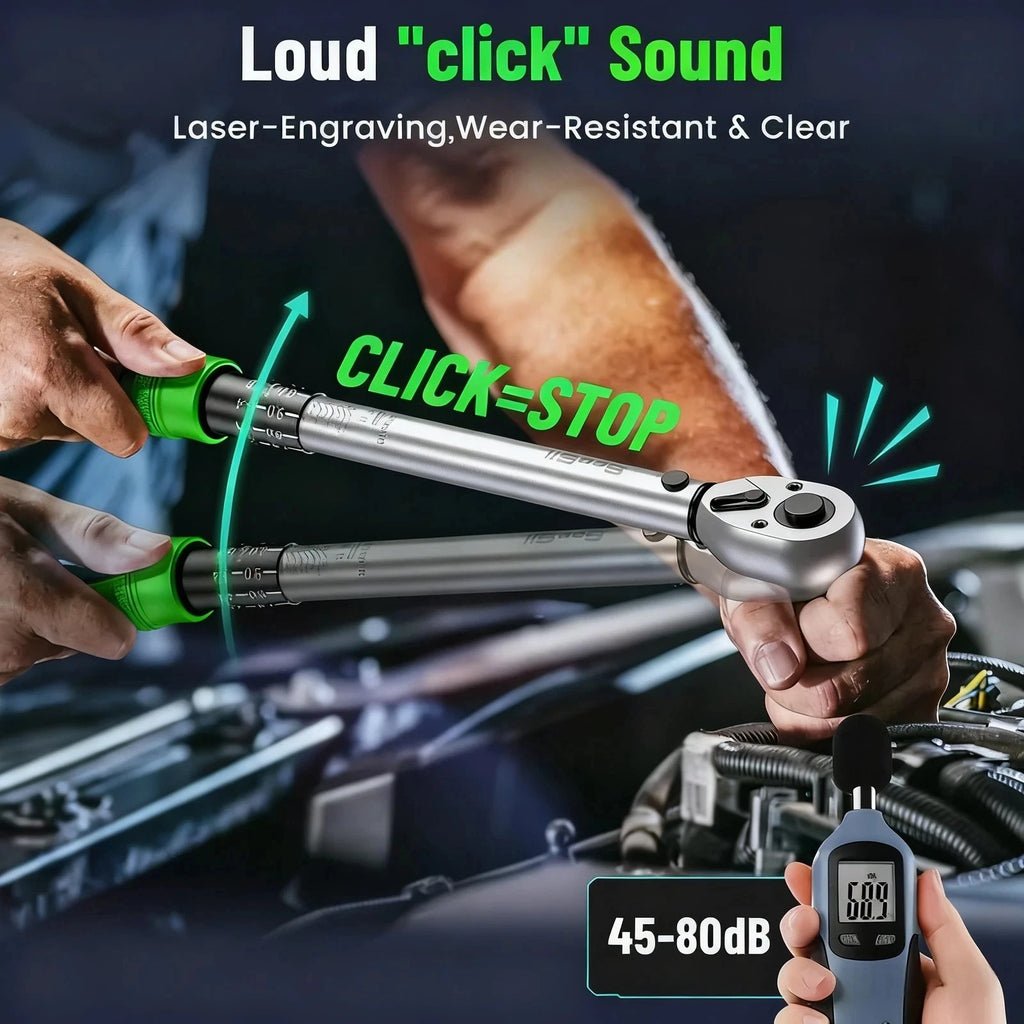 3pcs Torque Wrench Set 1/4 & 3/8 & 1/2-Inch 72 Teeth Dual-Scales ±3% Accuracy Click Torque Wrenches