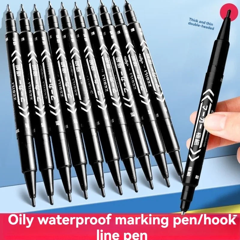 10Pcs/set Double Tip Art Black Blue ink Permanent Paint Marker Pen for Plastic Wood Stone Metal Glass Doodling Marking Graffiti