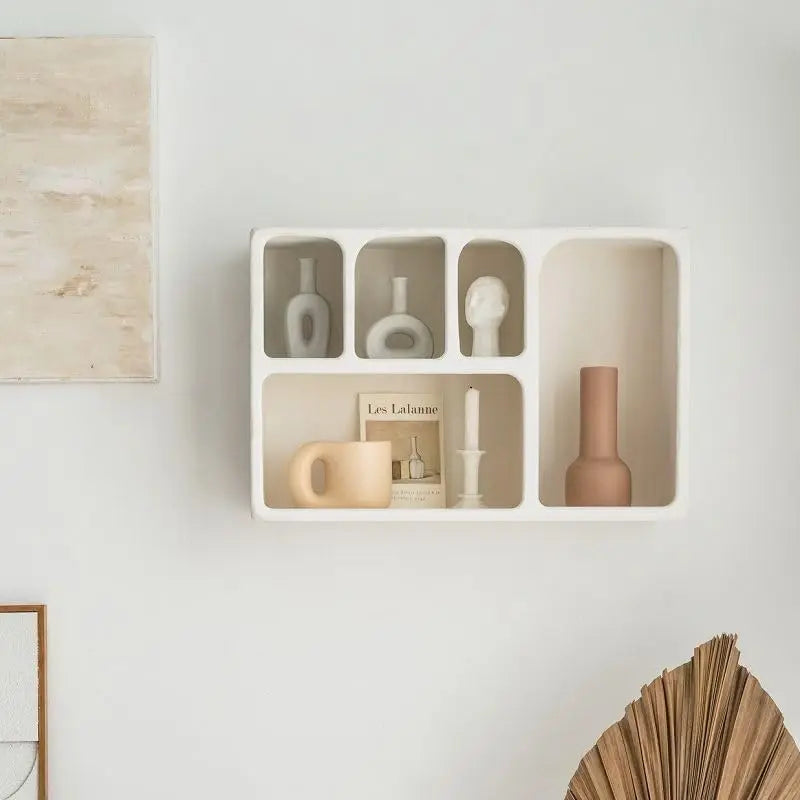 Wall Mounted Storage Cabinet, Floating Wall Shelf with 5 Compartments Open Storage Rack Freestanding Storage Organizer