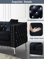 59.4" Jeweled Buttons Tufted Square Arm Couch Modern 2 Seater Couch with Silver Metal Legs