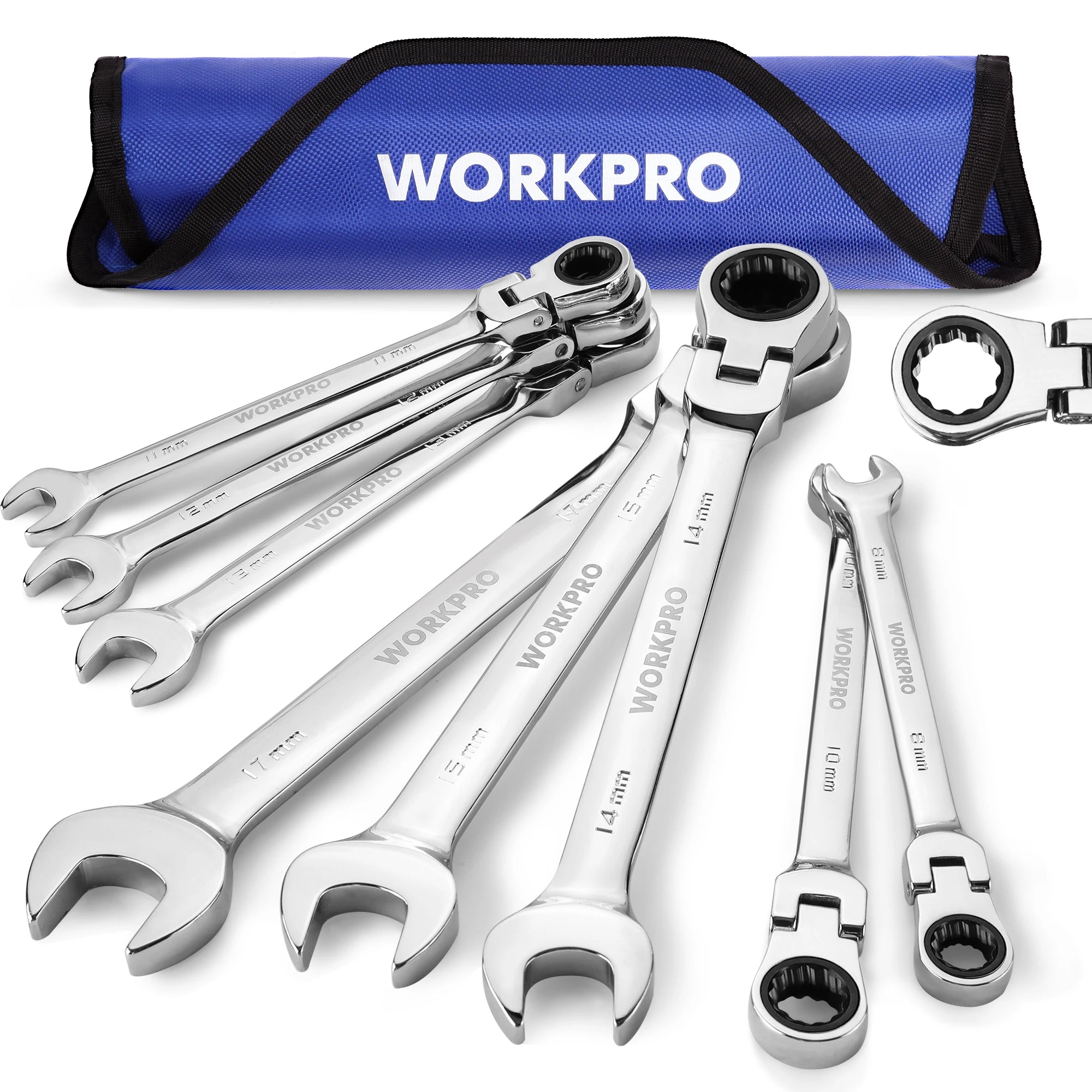 8pcs Flex-Head Ratcheting Combination Wrench Set SAE 5/16-3/4 in 72-Teeth CR-V Constructed