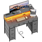 Computer Desk with 8 Storage Drawers, Adjustable Monitor Stand, Writing Desk with LED Lights & USB Power Outlets